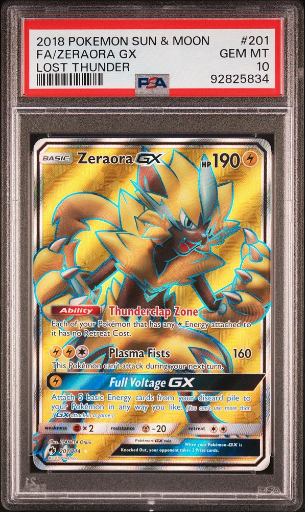 2018 Pokemon Sun & Moon Lost Thunder 201 Full Art/zeraora Gx PSA 10