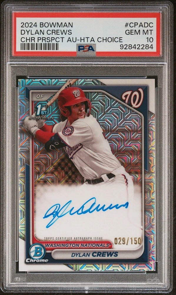 2024 Bowman Chrome Prospect Autographs Cpadc Dylan Crews Hta Choice Refractor PSA 10