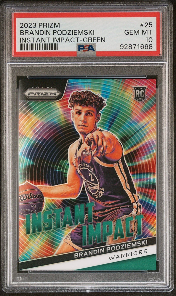 2023 Panini Prizm Instant Impact 25 Brandin Podziemski Green Prizm PSA 10