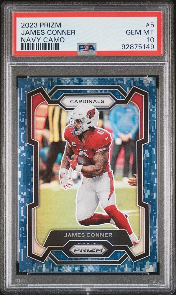 2023 Panini Prizm 5 James Conner Navy Camo PSA 10