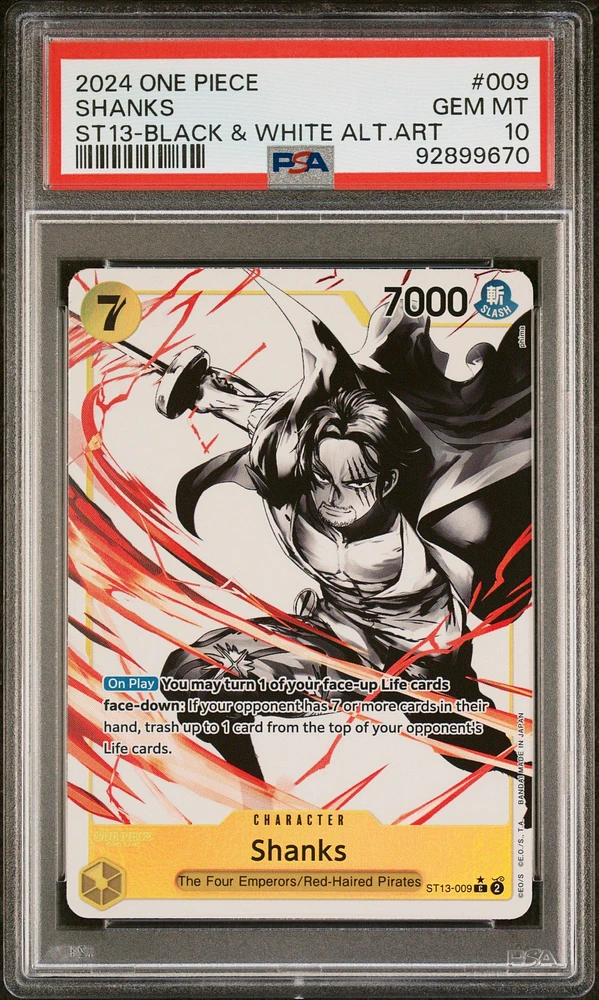 2024 One Piece Ultra Deck-the Three Brothers 009 Shanks Black & White Alternate Art PSA 10