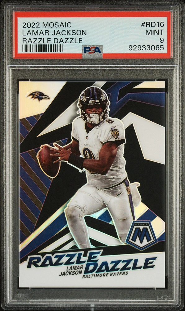 2022 Panini Mosaic Razzle Dazzle Rd16 Lamar Jackson PSA 9