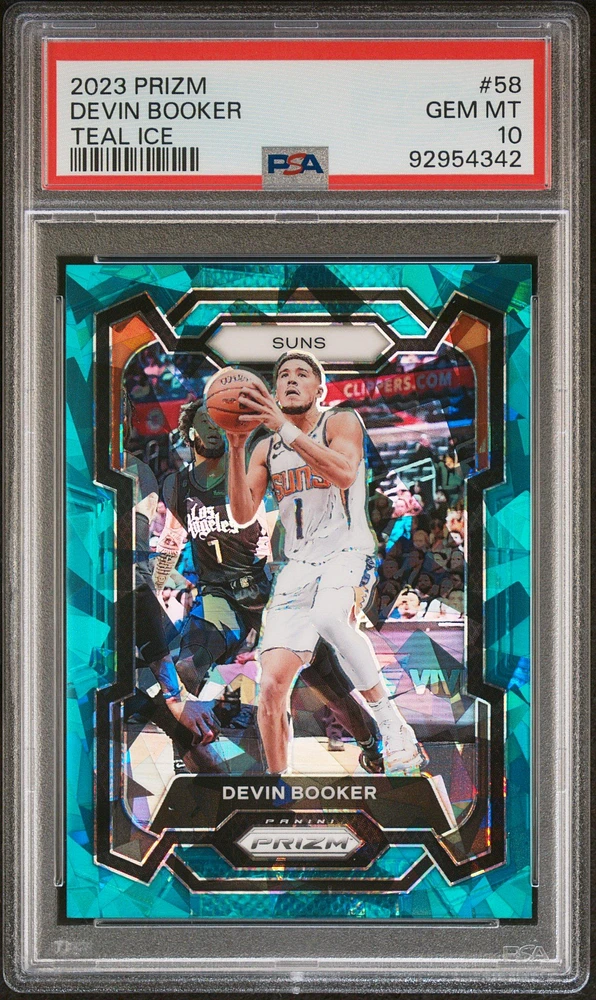 2023 Panini Prizm 58 Devin Booker Teal Ice PSA 10