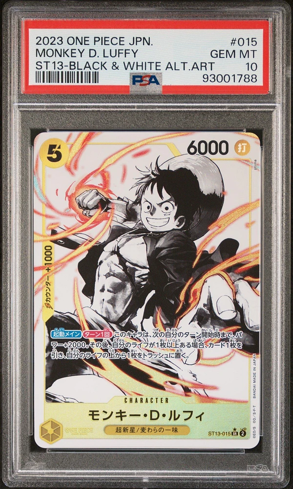 2023 One Piece Japanese Ultimate Deck-the Three Brothers 015 Monkey D. Luffy Black & White Alternate Art PSA 10