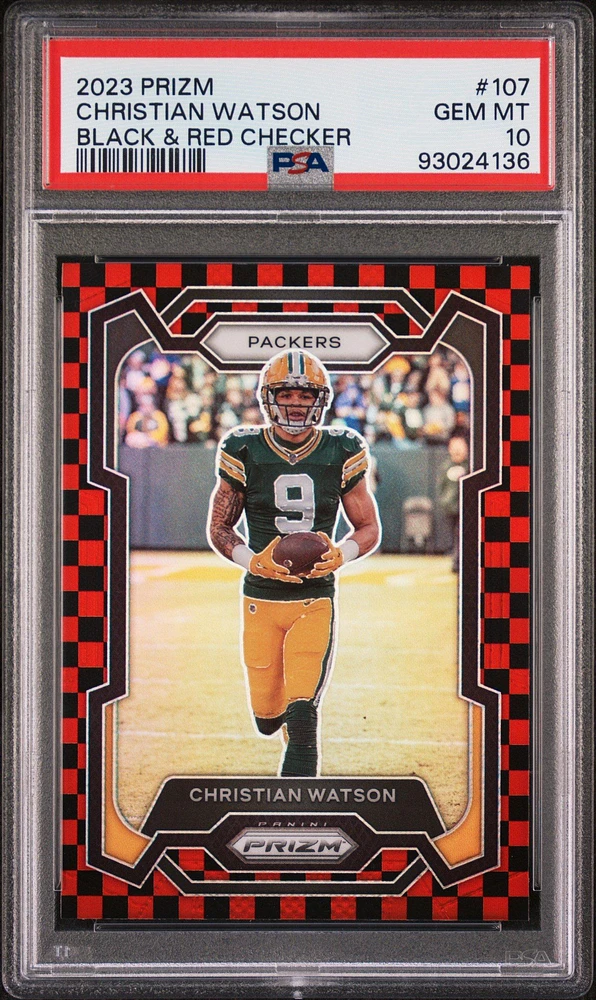 2023 Panini Prizm 107 Christian Watson Black & Red Checker PSA 10