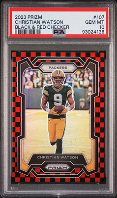 2023 Panini Prizm 107 Christian Watson Black & Red Checker PSA 10