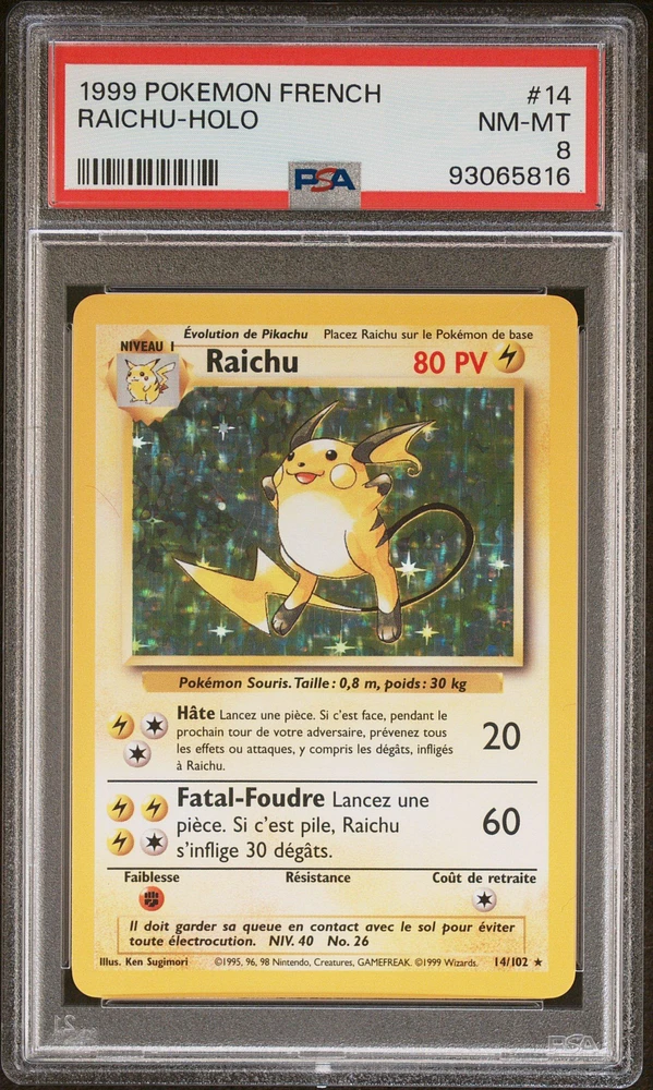 1999 Pokemon French 14 Raichu PSA 8