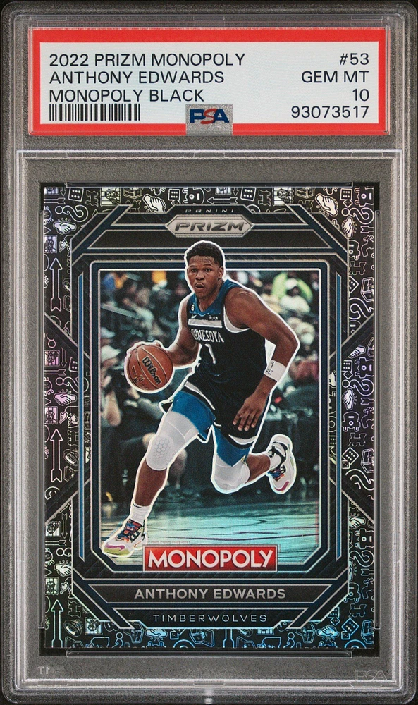 2022 Panini Prizm Monopoly 53 Anthony Edwards Monopoly Black PSA 10