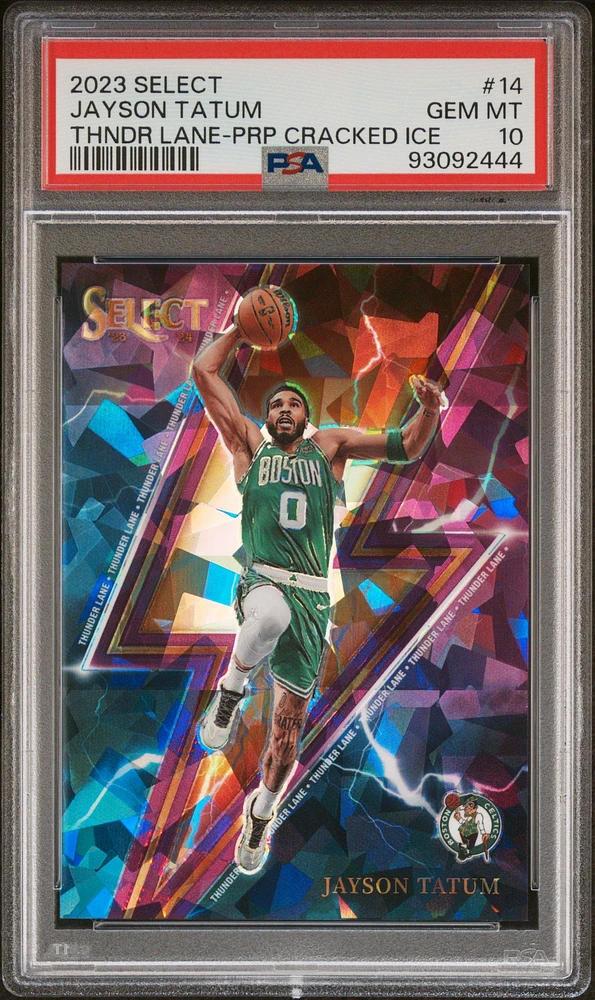 2023 Panini Select Thunder Lane 14 Jayson Tatum Purple Cracked Ice PSA 10