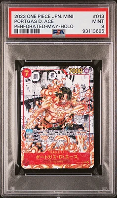 2023 One Piece Japanese Saikyo Jump Mini Promos 013 Portgas D. Ace Perforated-may-holo PSA 9