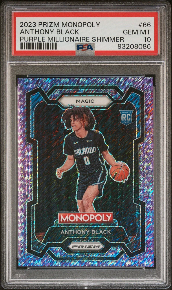 2023 Panini Prizm Monopoly 66 Anthony Black Purple Millionaire Shimmer PSA 10