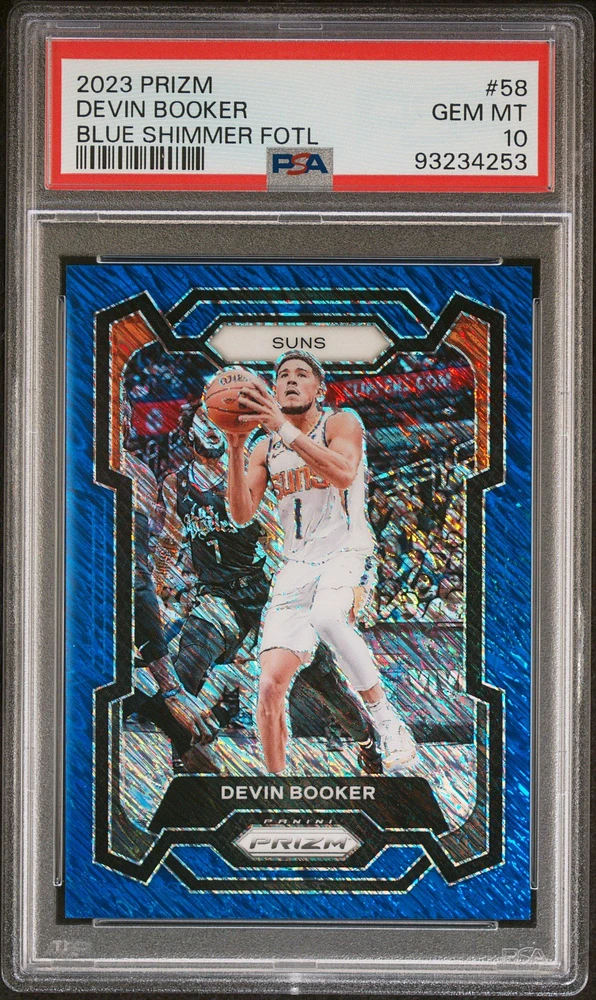 2023 Panini Prizm 58 Devin Booker Blue Shimmer Fotl PSA 10