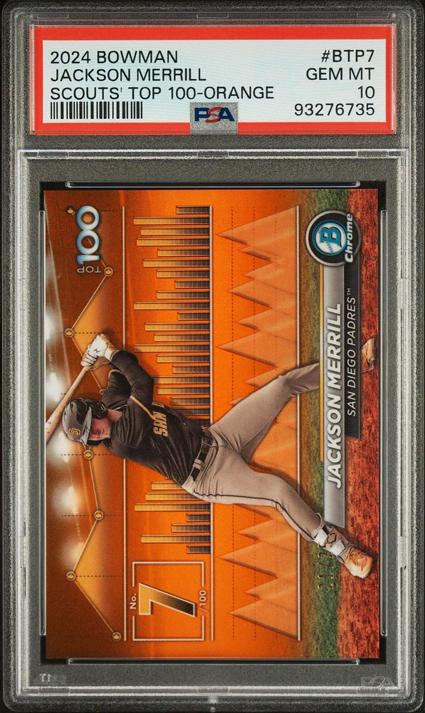 2024 Bowman Bowman Scouts' Top 100 Btp7 Jackson Merrill Orange Refractor PSA 10