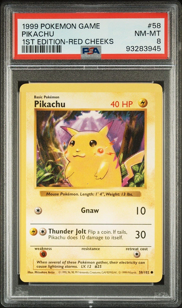1999 Pokemon Game 58 Pikachu 1st Edition-red Cheeks PSA 8