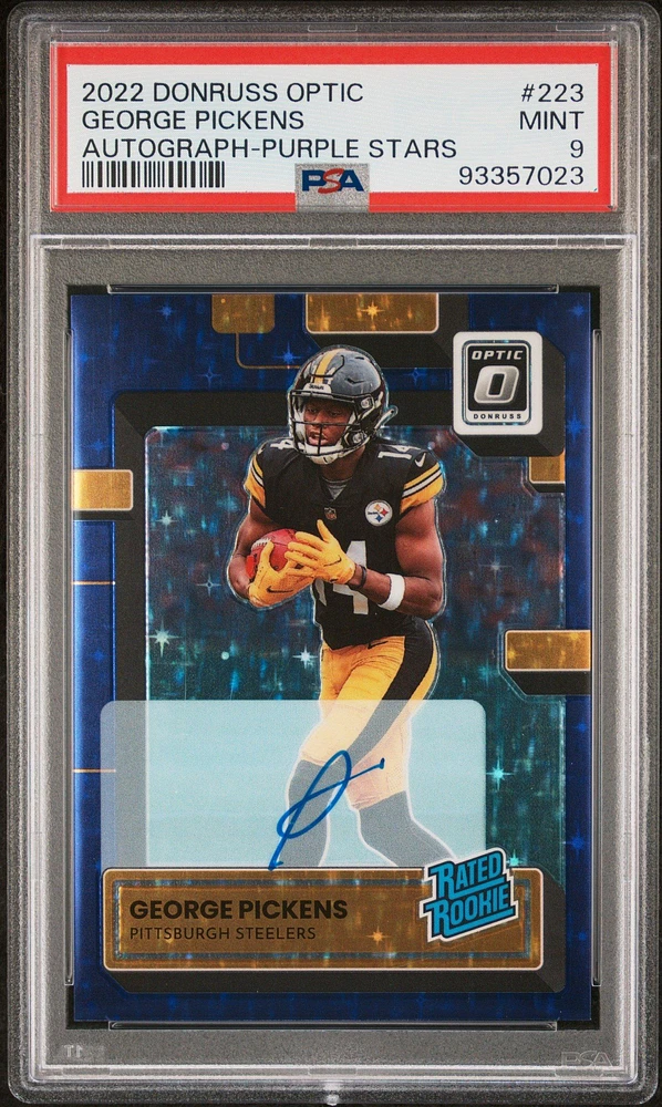 2022 Panini Donruss Optic 223 George Pickens Autograph-purple Stars PSA 9