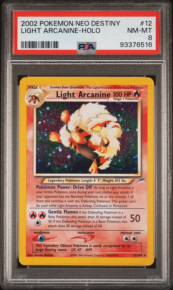 2002 Pokemon Neo Destiny 12 Light Arcanine-holo PSA 8