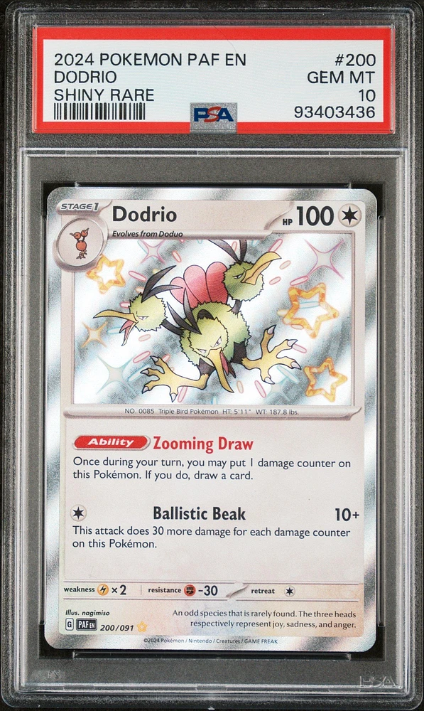 2024 Pokemon Paf En-paldean Fates 200 Dodrio Shiny Rare PSA 10