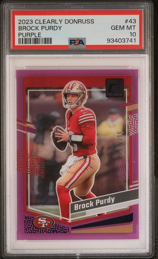 2023 Panini Clearly Donruss 43 Brock Purdy Purple PSA 10