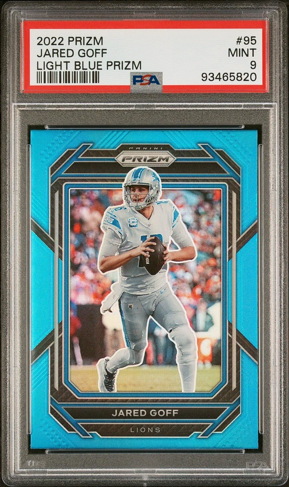 2022 Panini Prizm 95 Jared Goff Light Blue Prizm PSA 9