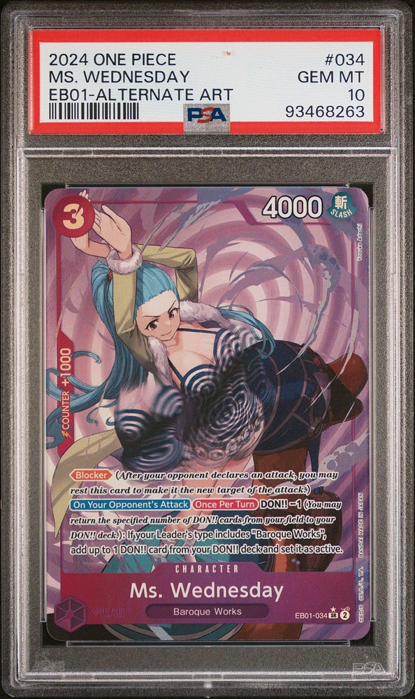 2024 One Piece Extra Booster -memorial Collection- 034 Ms. Wednesday Alternate Art PSA 10