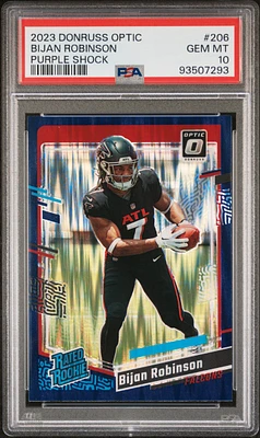2023 Panini Donruss Optic 206 Bijan Robinson Purple Shock PSA 10
