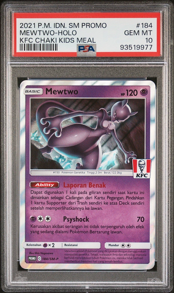 2021 Pokemon Indonesian Sm Promo 184 Mewtwo-holo Kfc Chaki Kids Meal PSA 10