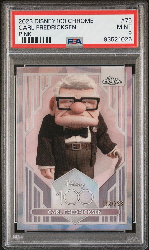2023 Topps Chrome Disney100 75 Carl Fredricksen Pink PSA 9