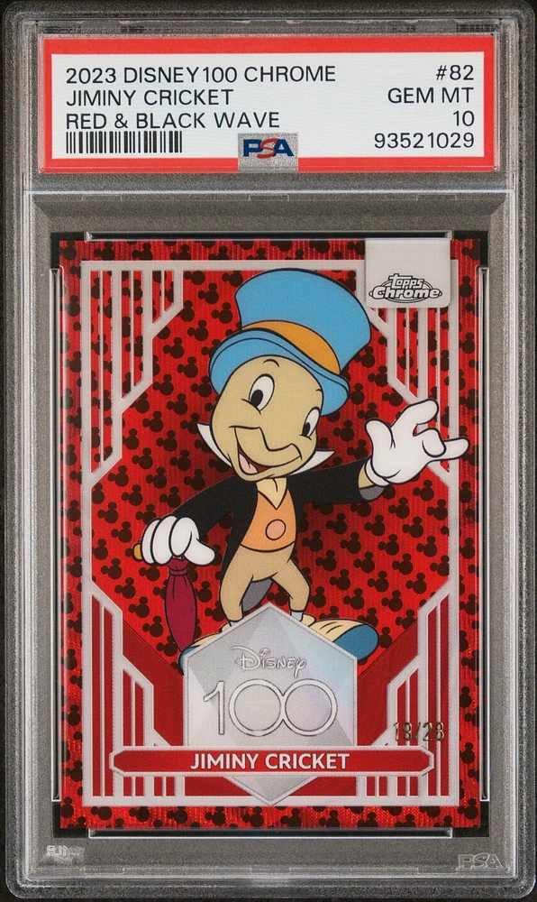 2023 Topps Chrome Disney100 82 Jiminy Cricket Red & Black Wave PSA 10