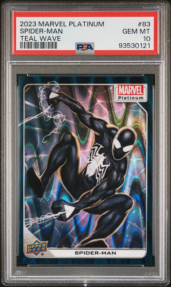 2023 Upper Deck Marvel Platinum 83 Spider-man (symbiote Suit) Teal Wave PSA 10