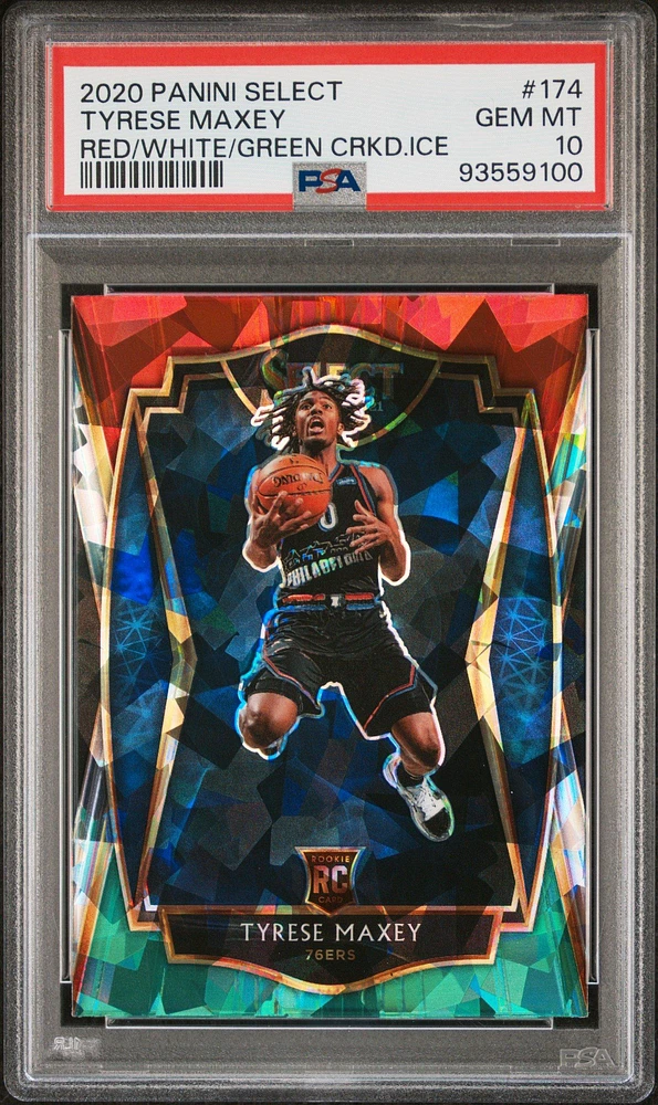 2020 Panini Select 174 Tyrese Maxey Red/white/green Cracked Ice PSA 10