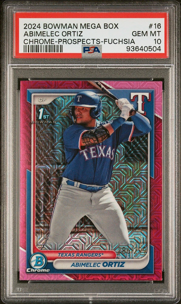 2024 Bowman Mega Box Chrome Prospects 16 Abimelec Ortiz Fuchsia PSA 10