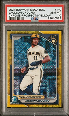 2024 Bowman Mega Box Chrome Prospects 140 Jackson Chourio Yellow PSA 10