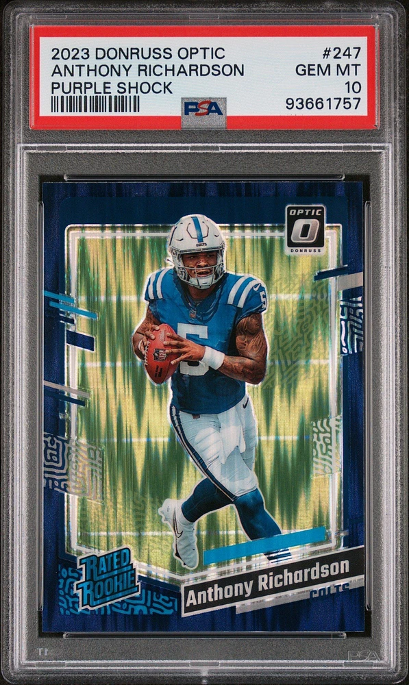 2023 Panini Donruss Optic 247 Anthony Richardson Purple Shock PSA 10