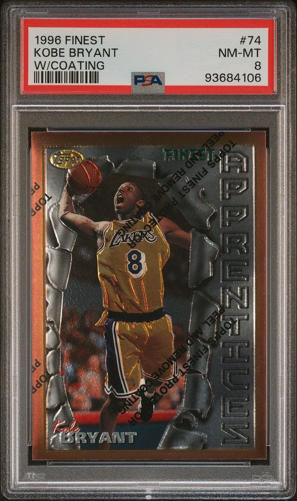 1996 Finest 74 Kobe Bryant W/coating PSA 8