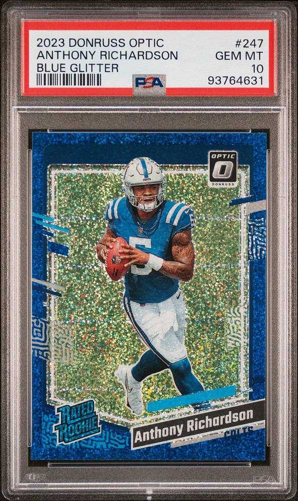 2023 Panini Donruss Optic 247 Anthony Richardson Blue Glitter PSA 10