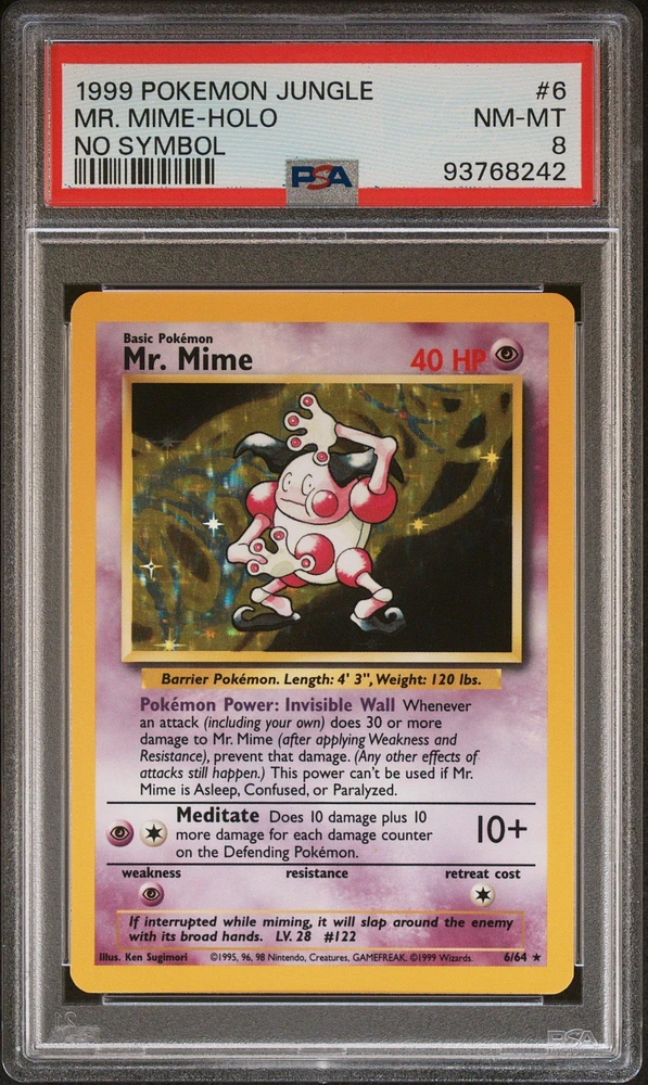 1999 Pokemon Jungle 6 Mr. Mime-holo No Symbol PSA 8