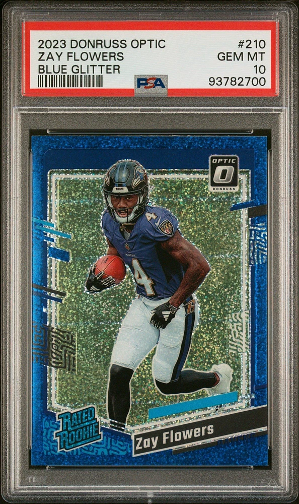 2023 Panini Donruss Optic 210 Zay Flowers Blue Glitter PSA 10