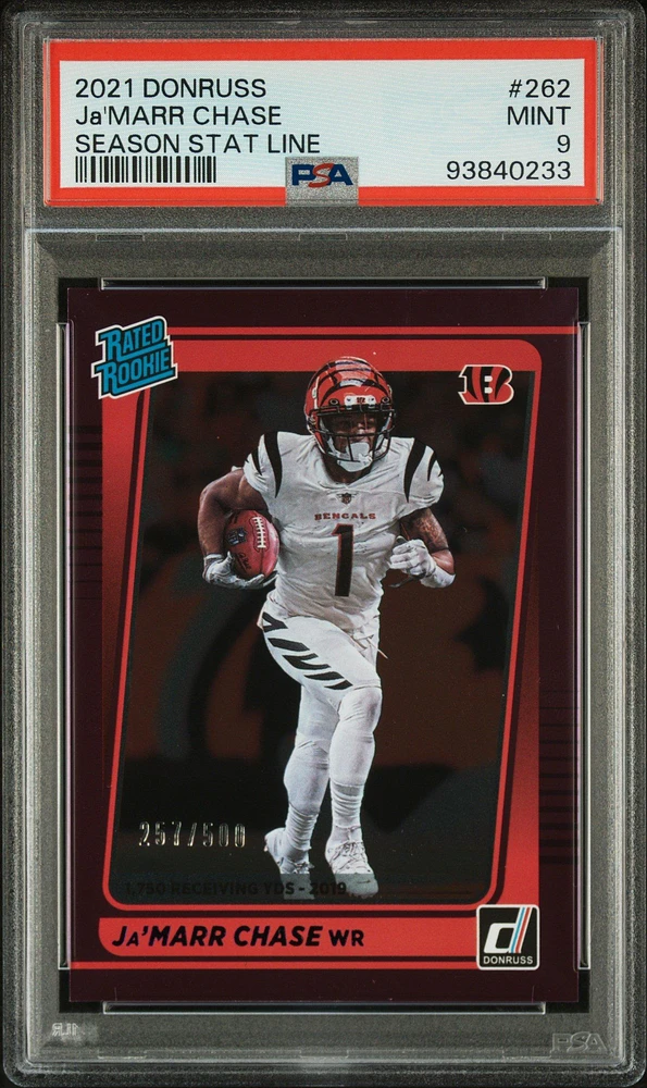 2021 Panini Donruss 262 Ja'marr Chase Season Stat Line PSA 9