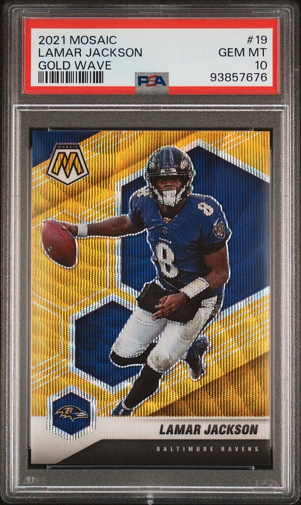 2021 Panini Mosaic 19 Lamar Jackson Gold Wave PSA 10