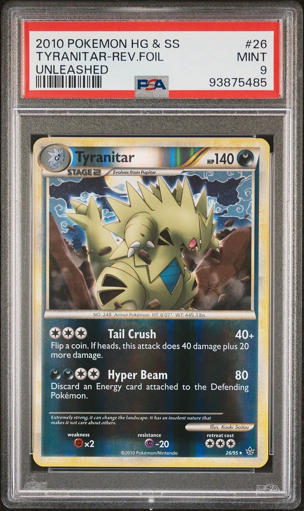2010 Pokemon Heartgold & Soulsilver Unleashed 26 Tyranitar-reverse Foil PSA 9