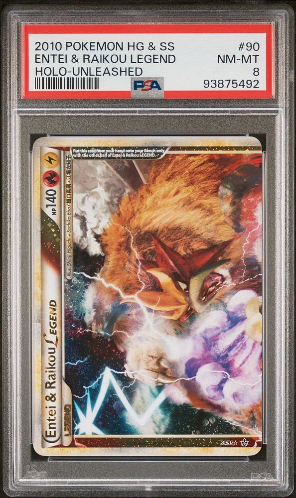 2010 Pokemon Heartgold & Soulsilver Unleashed 90 Entei & Raikou Legend-holo PSA 8