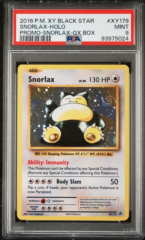 2016 Pokemon Xy Black Star Promo Xy179 Snorlax-holo Snorlax-gx Box PSA 9