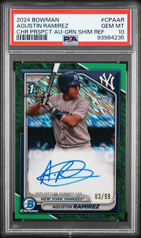 2024 Bowman Chrome Prospect Autographs Cpaar Agustin Ramirez Green Shimmer Refractor PSA 10