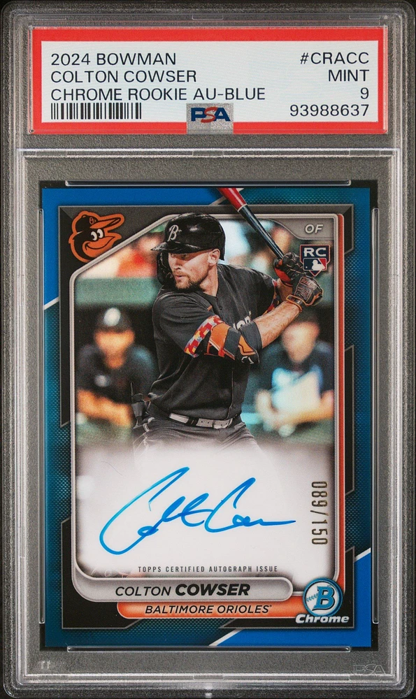 2024 Bowman Chrome Rookie Autographs Cracc Colton Cowser Blue Refractor PSA 9