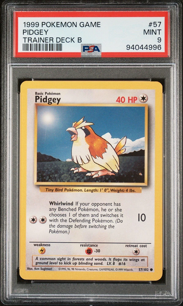 1999 Pokemon Game 57 Pidgey Trainer Deck B PSA 9