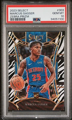 2023 Panini Select 303 Marcus Sasser Zebra Prizm PSA 10