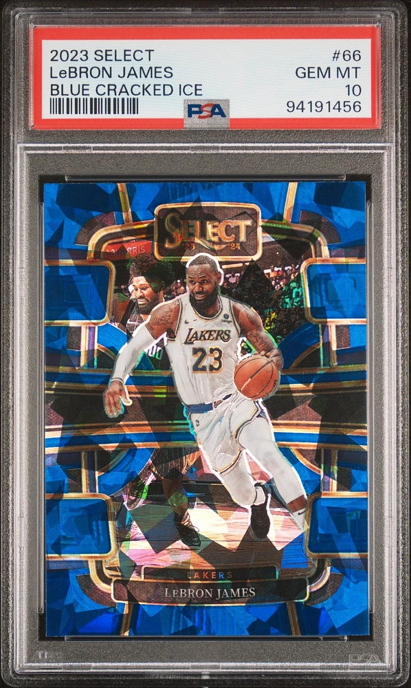 2023 Panini Select 66 Lebron James Blue Cracked Ice PSA 10