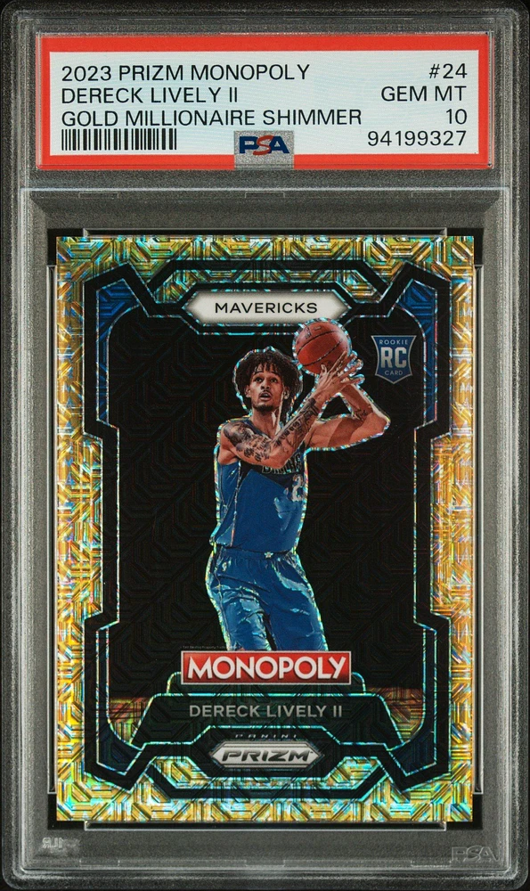 2023 Panini Prizm Monopoly 24 Dereck Lively Ii Gold Millionaire Shimmer PSA 10