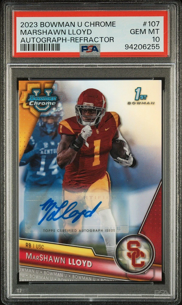 2023 Bowman University Chrome 107 Marshawn Lloyd Autograph-refractor PSA 10