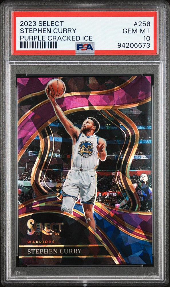 2023 Panini Select 256 Stephen Curry Purple Cracked Ice PSA 10